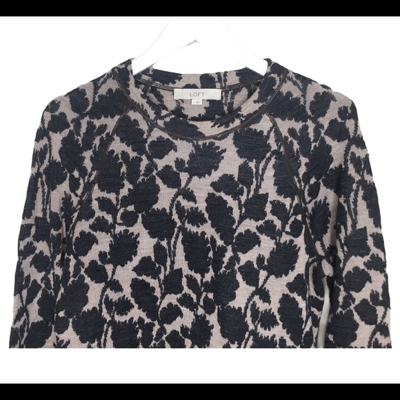 ANN TAYLOR LOFT Knit Dress With Floral Print & Long Sleeves Taupe/Beige Sz Large - Picture 4 of 7